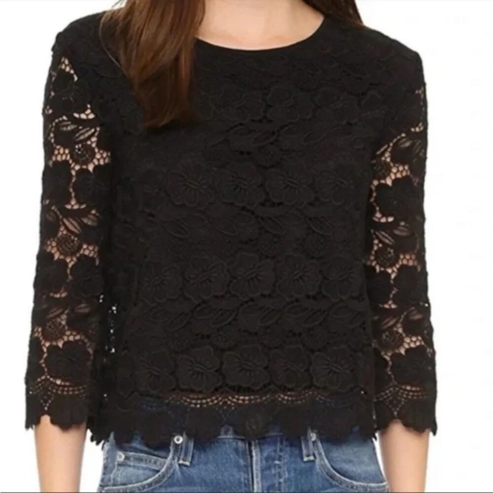 Rebecca‎ Minkoff black lace crochet top Rayna cropped blouse Size Small